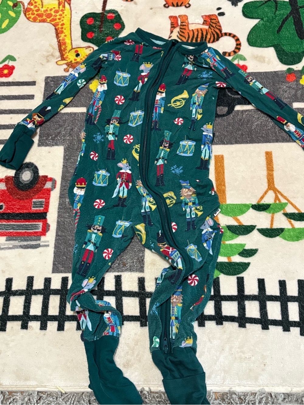 Little Sleepies Forest Green Nutcracker & Drum Print Footed One-Piece